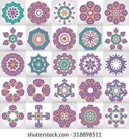 Beautiful mandala set. Round ornamental pattern set.
