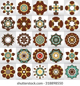 Beautiful mandala set. Round ornamental pattern set.