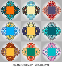 Beautiful mandala set. Round ornamental pattern set. Zentangle round Indian, Arabic Mandala. 