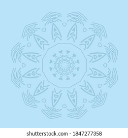 Beautiful mandala / snowflake design on blue background. Winter vector illustration.