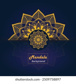 "Beautiful Mandala vector design with golden accents and complex line work."
