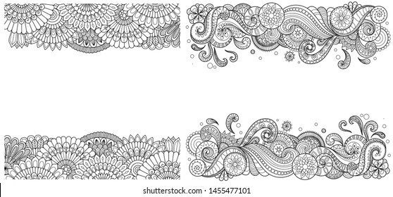 Beautiful mandala wave frames set for print on product or adult coloring book, coloring page. Vector illustration