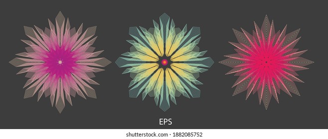Beautiful mandalas. Abstract fractal patterns and shapes. Infinite universe.Mysterious psychedelic relaxation pattern. Dynamic flowing natural forms. Sacred geometry. Vector image.