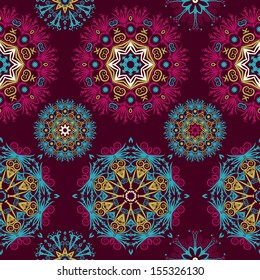 Beautiful mandalas. Abstract seamless background with trendy elements.Vector pattern for web-design, textile, graphic design. 