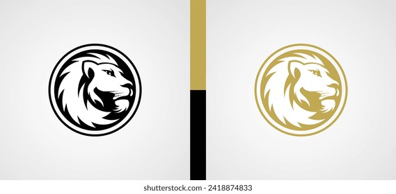 Beautiful mane lion head emblem logo design. Lion head vector icon in circle