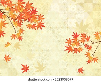 Beautiful maple leaves - gold leaf - checkered - Japanese paper wallpaper - autumn image glittering background material frame