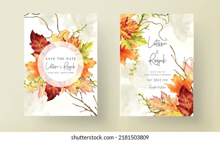 beautiful maple leaves wedding invitation template