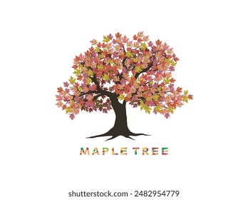 beautiful maple tree illustrations, vector isolated on white