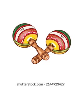 Beautiful maracas on white background. Musical instrument maracas. Mexican musical instrument maracas. Vector illustration