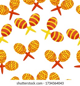 Beautiful maracas seamless pattern on white background. Musical instrument maracas.