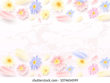 Beautiful Marble Background With Colorful Pastel Tone Flowers. Special Offer Happy Spring 50% Sale, Shop Now. Covering backround, web, sale, trade, banner, pattern, card. Vector Illustration. EPS 10.