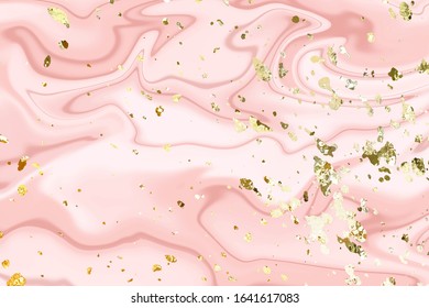 Beautiful marble background from pink watercolor, paint, ink. Abstract texture for invitations with golden texture.