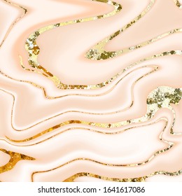 Beautiful marble background from pink watercolor, paint, ink. Abstract texture for invitations with golden texture.