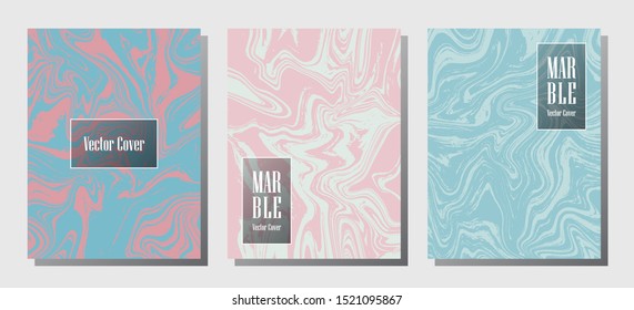 Beautiful marble prints, vector cover design templates. Fluid marble stone texture iInteriors fashion magazine backgrounds  Corporate journal patterns set of liquid paint waves. Notebook prints set.