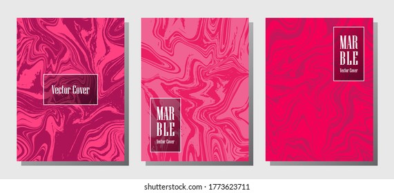 Hermosas impresiones de mármol, plantillas de diseño de portada vectorial. Textura de piedra de mármol fluido iInteriors fondo de la revista de moda Patrones de revistas corporativos conjunto de ondas de tinta líquida. Impresiones para portátiles.