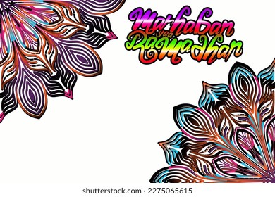 
Beautiful marhaban yaa ramadhan lettering typography design with colourful mandala circle gradient line art