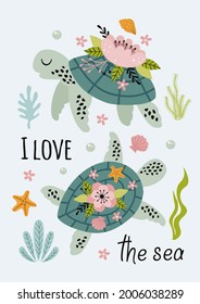 beautiful marine poster with turtles
