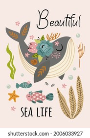 beautiful marine poster with whale