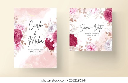 Beautiful maroon and brown floral wedding invitation card