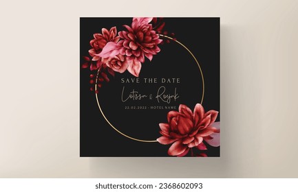 beautiful maroon flower and leaves wedding invitation template