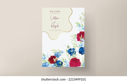 beautiful maroon and navy flower wedding invitation card