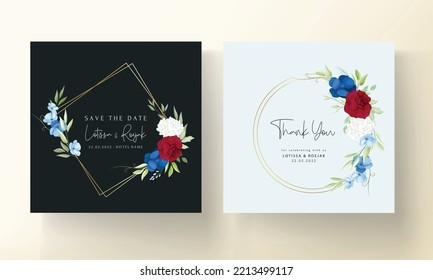 beautiful maroon and navy flower wedding invitation card