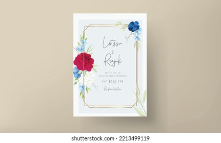beautiful maroon and navy flower wedding invitation card