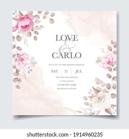 Beautiful maroon and peach floral and leaves wedding invitation card