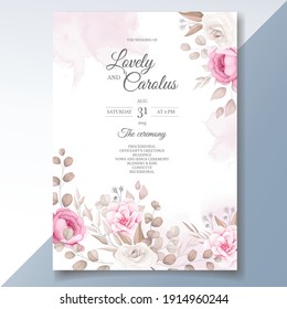 Beautiful maroon and peach floral and leaves wedding invitation card