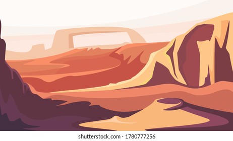 Beautiful martian landscape. Space scenery in cartoon style.