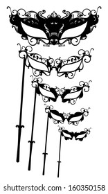 beautiful masquerade masks vector set - black and white elegant outlines