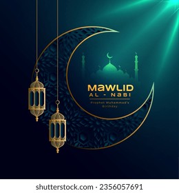 beautiful mawlid al nabi wishes greeting design vector