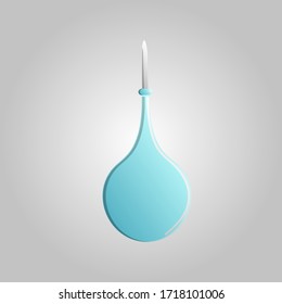 Beautiful medical icon of a rubber blue enema for bowel cleansing on a white background.