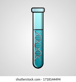 Beautiful medical icon of a scientific DNA molecule, genes in a glass laboratory chemical test tube for research on a white background.