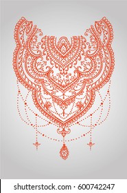 Beautiful mehndi pattern with curls and typical paisley design for tattoo