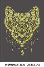 Beautiful mehndi pattern with curls and typical paisley design for tattoo