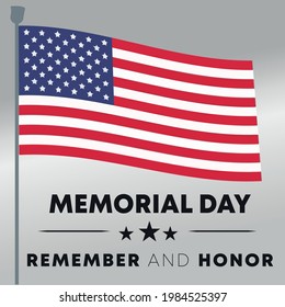 beautiful memorial day in the united states of america flag pole - remember and honor poster banner background vector illustration