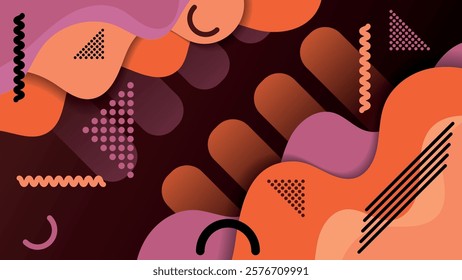 Beautiful memphis style wallpaper in warm tones. An excellent background for advertising, posters, postcards, business cards, corporate attributes and your other projects. Vector.