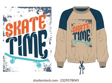 A beautiful men's sweatshirt t-shirt flat sketch with a grunge effect typography slogan print graphic vector artwork