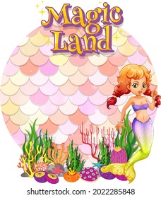 Beautiful mermaid carton character with blank pastel scales banner isolated illustration