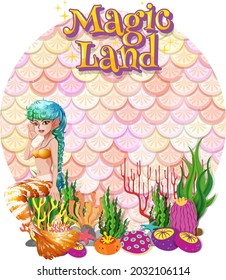 Beautiful mermaid carton character with blank pastel scales banner isolated illustration