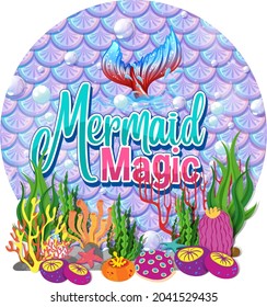 Beautiful mermaid carton character with blank pastel scales banner isolated illustration