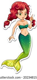 Beautiful mermaid cartoon character sticker illustration