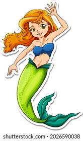 Beautiful mermaid cartoon character sticker illustration