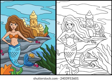 Beautiful Mermaid Coloring Page Illustration