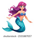 Beautiful mermaid with friendly pose. Vector cartoon character illustration