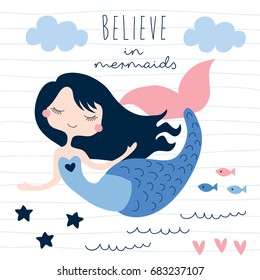 Beautiful Mermaid Girl Vector Illustration