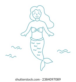 Beautiful Mermaid Isolated Coloring Page for Kids