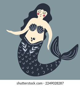 Beautiful mermaid isolated on white background. vector illustration