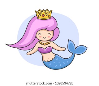 Beautiful mermaid queen with crown. Vector illustration.